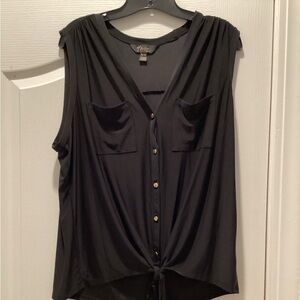 Thalia Sodi Black Sleeveless Button-Front Tie-Hem Blouse